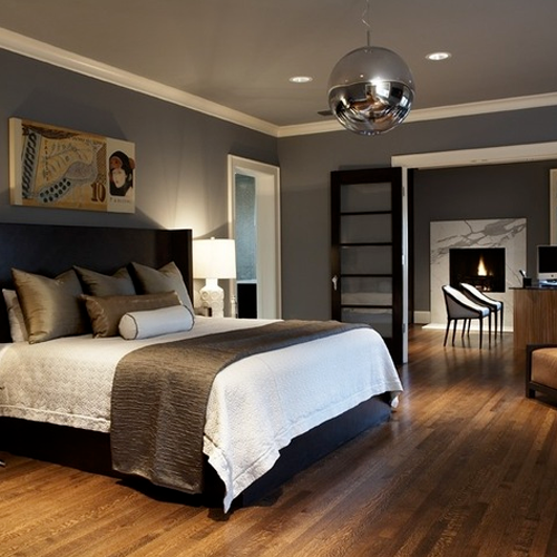 bedroom interior with unique lamp design