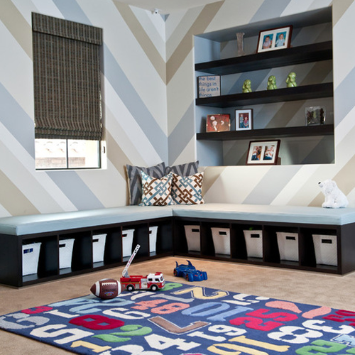 minimalist kids bedroom with toys area