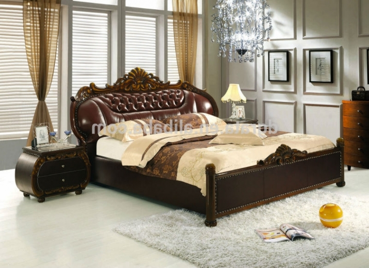 2017 New Design Elegant Leather Bed Was Made From Solid Wood Frame Regarding Bed Design Made ​​by Wood