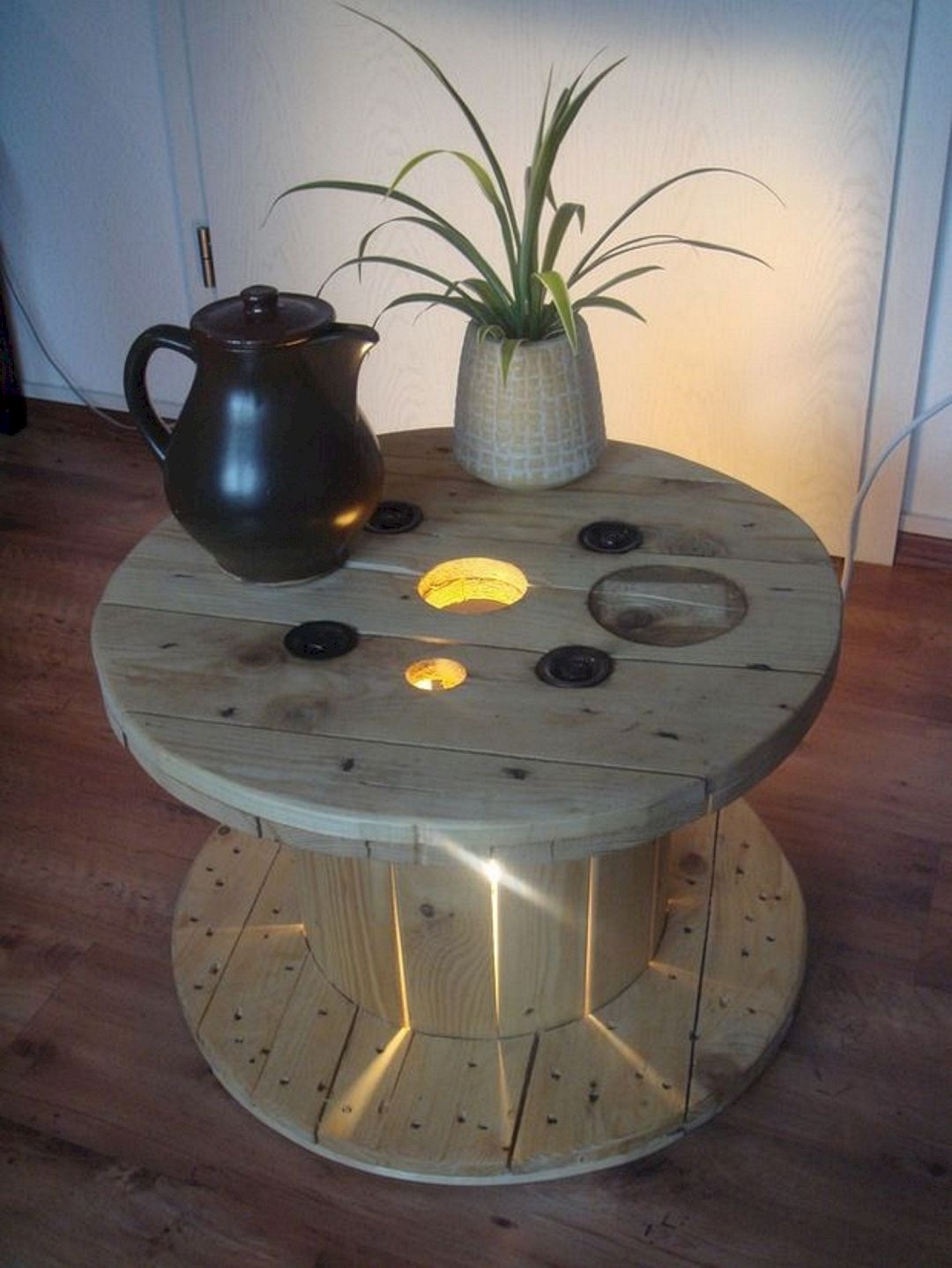 Unique Coffee Table Using Recycled Wooden Spool With Light Inside