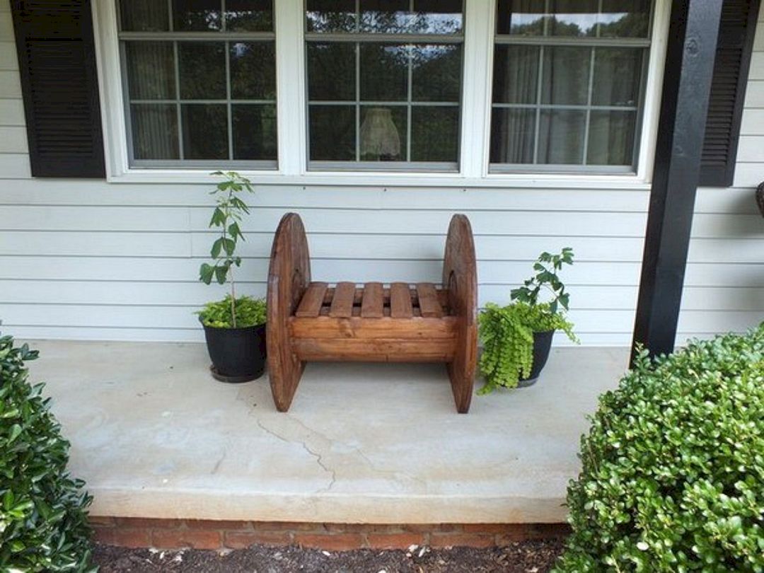 Front Porch Recycled Wooden Spool Bench