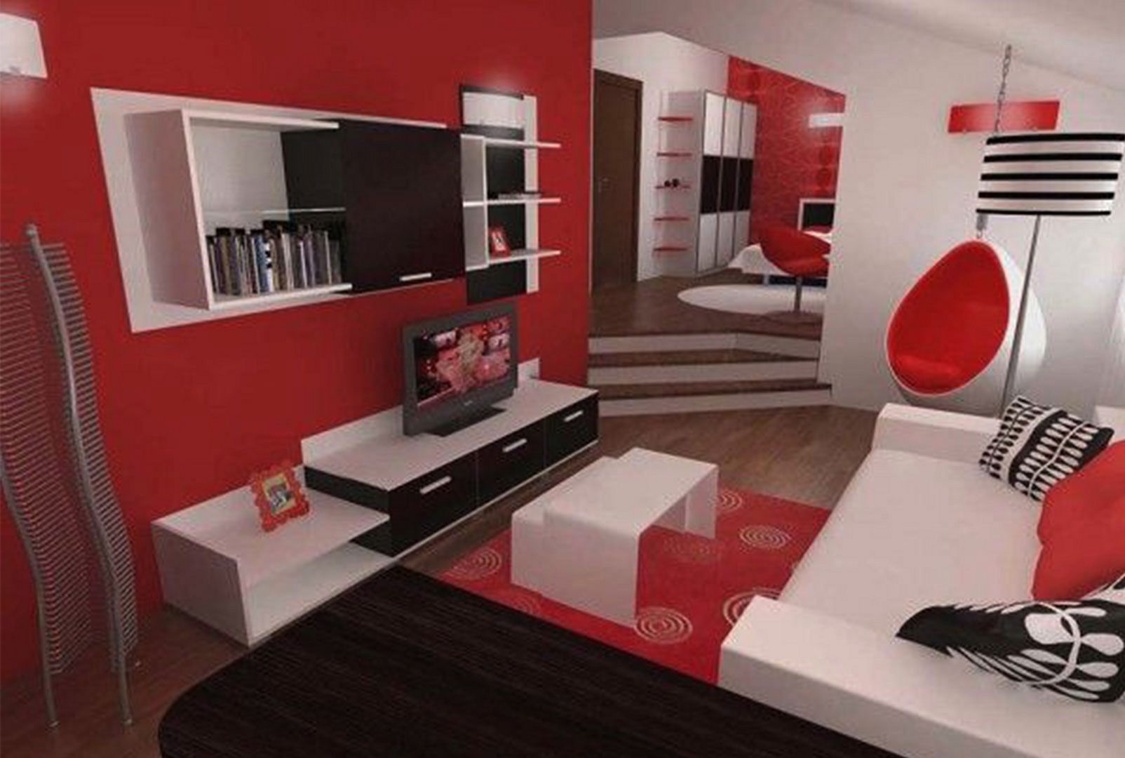 New White Black And Red Living Room for Large Space