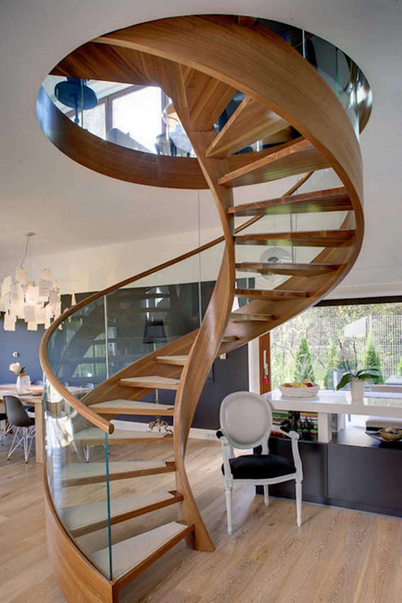Glass Wooden Spiral Staircase