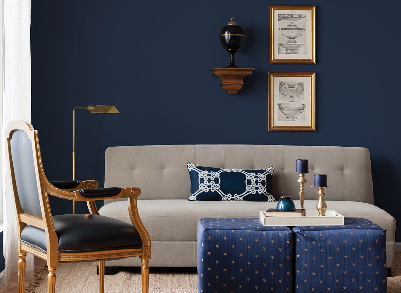 Midnight Blue And Silver Living Room