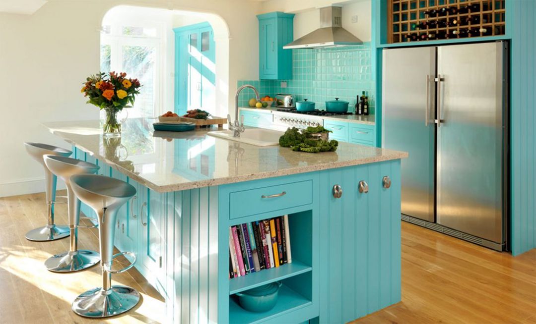 Bright Green Beige Blue Kitchen
