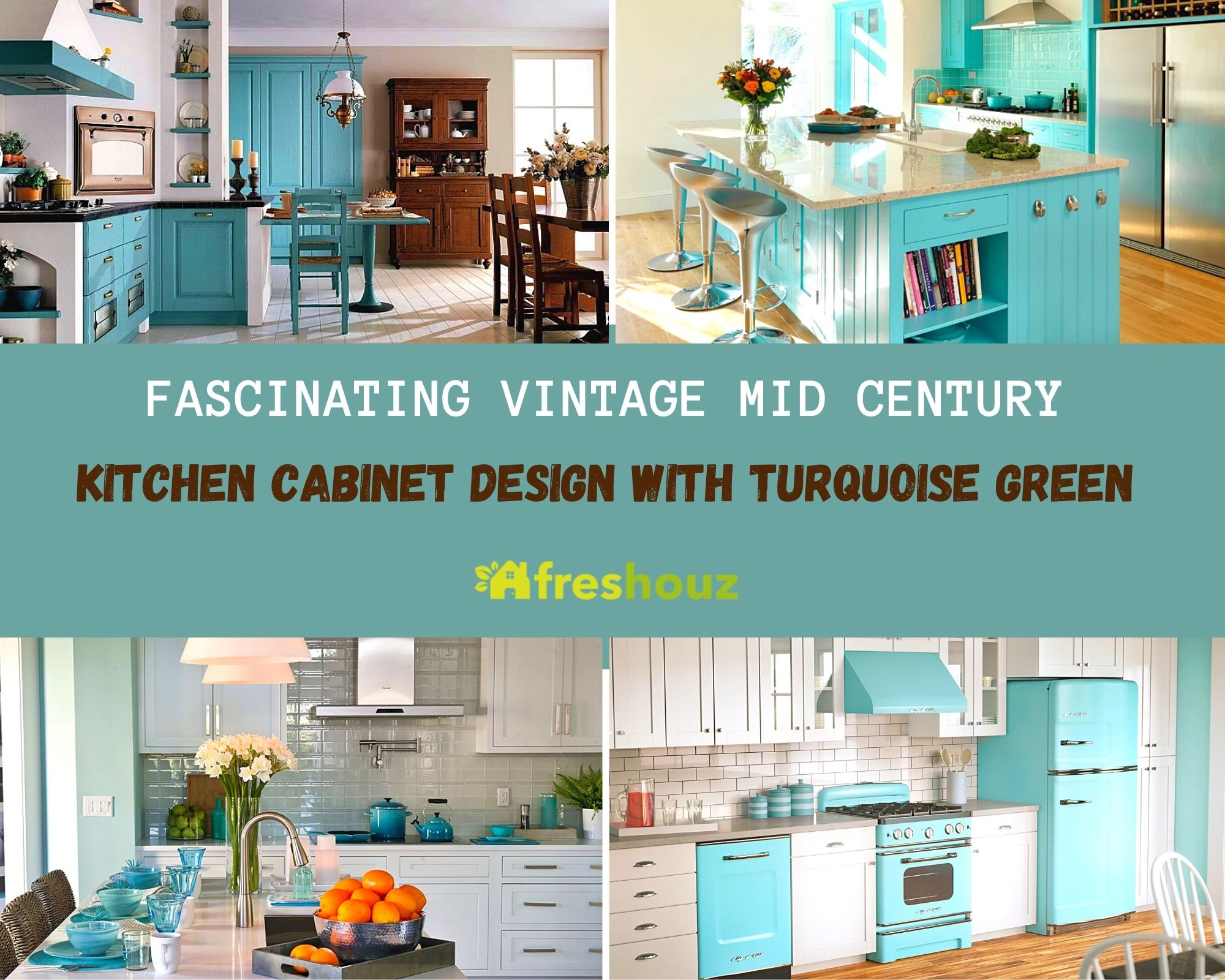Fascinating Vintage Mid Century Kitchen Cabinet Design With Turquoise Green