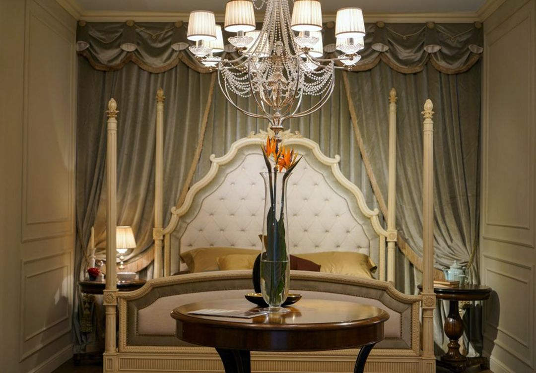 Baroque Gray Bedroom Design With Curtains And Chandelier From Homedit