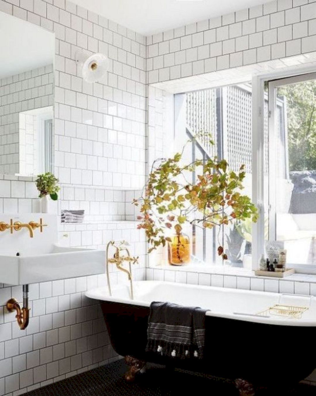 Bathroom Decor Ideas With Fall Leaf Arrangements And Some Amber Bottles From Homyhomee