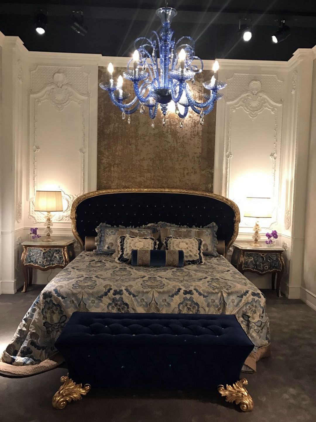 Blue Crystal Chandelier And Blue Bed Furniture Design From Homedit