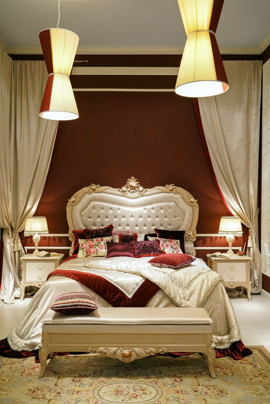 Elegance Bedroom Design With Large Drapes And Red Beddings From Homedit