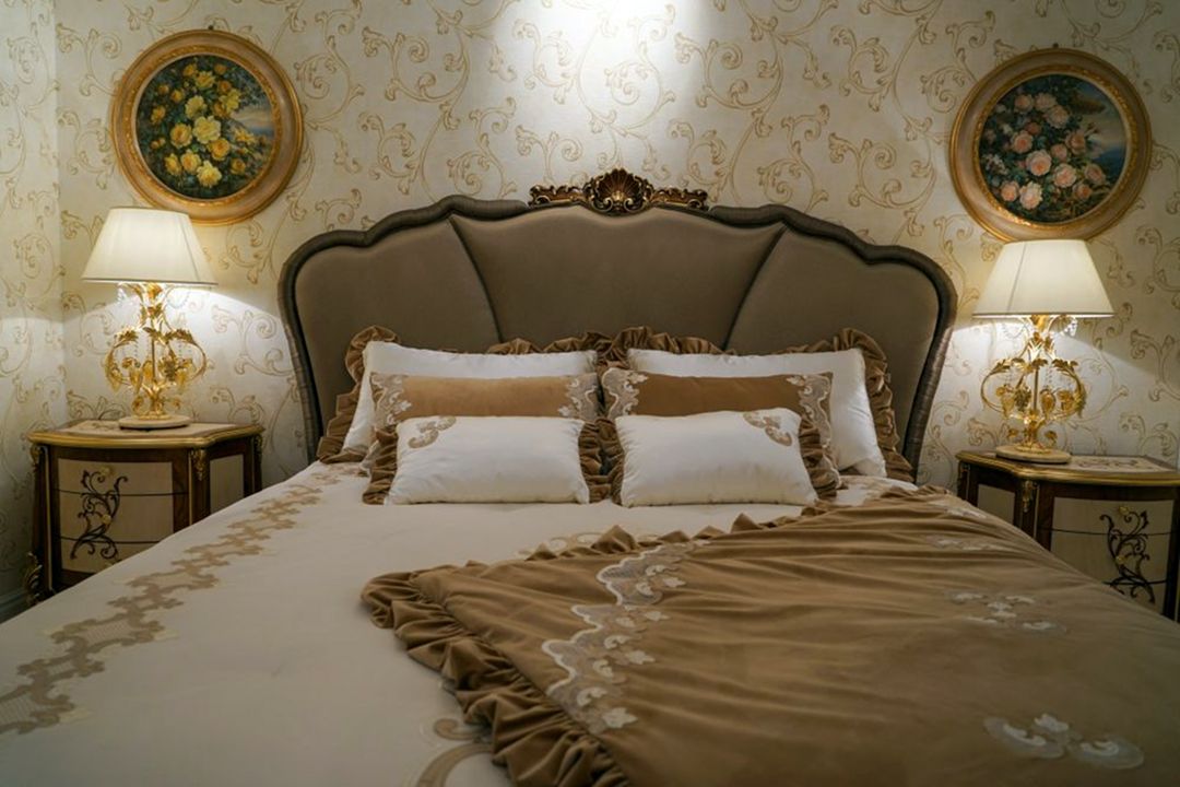 Luxury Bedroom Design With A Baroque Feel And Small Round Frames Above Nighstand From Homedit