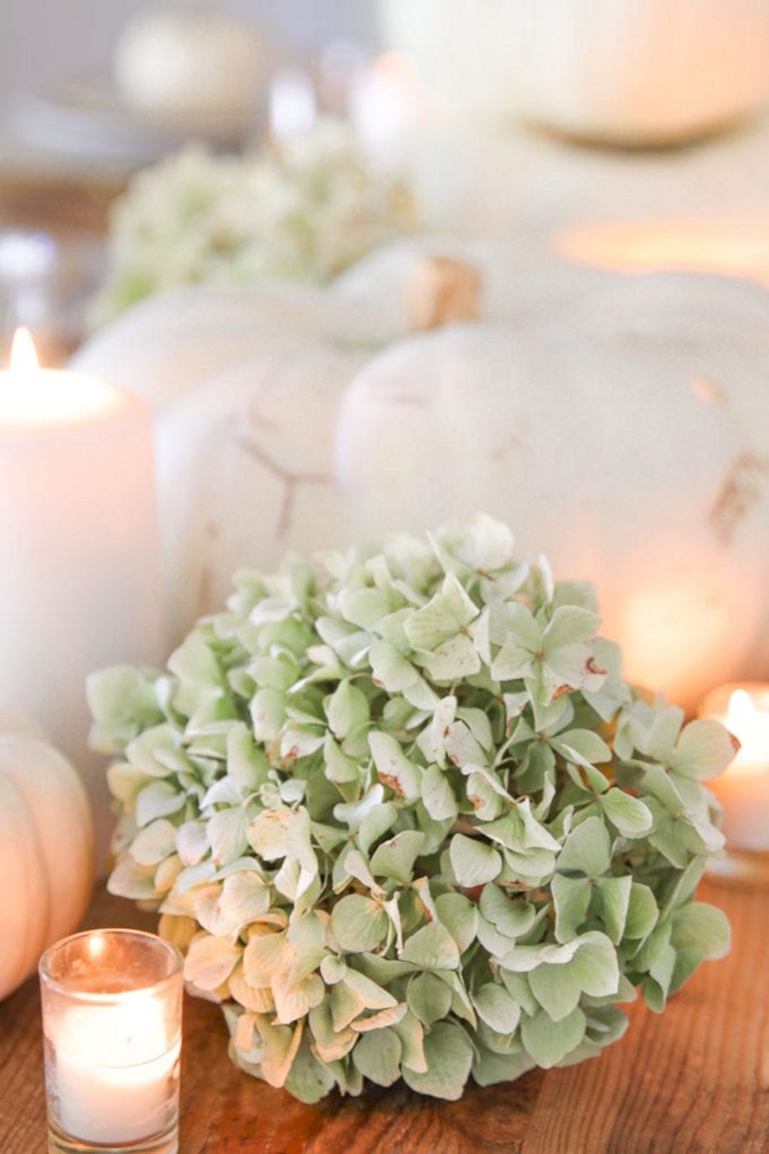 Table Decor with Candle and Dried Hydrangea Blooms from Modern-glam