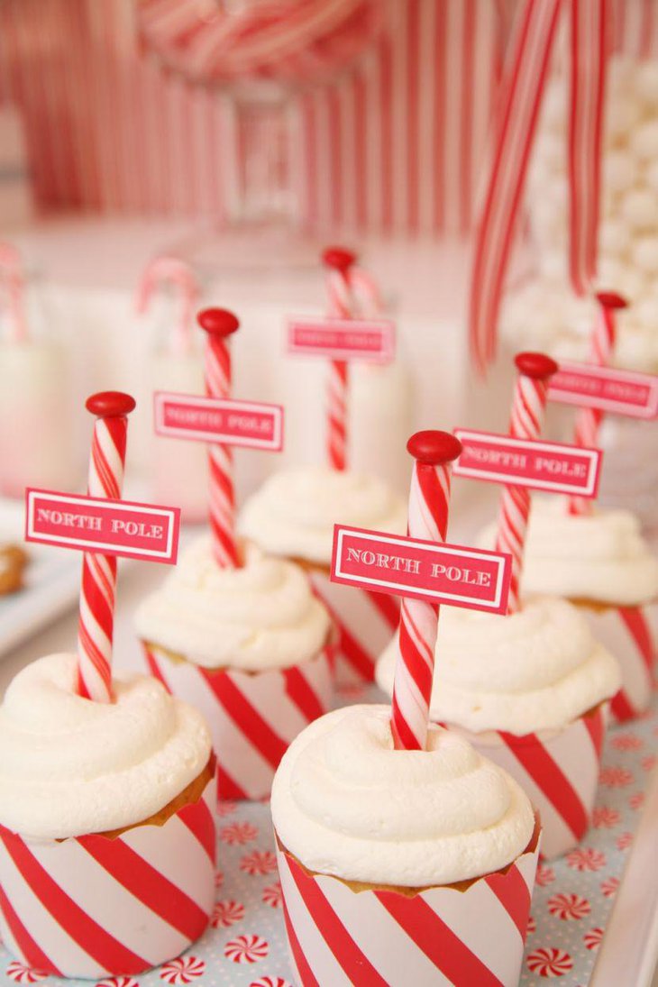 Red And White North Pole Cupcakes From Tabledecoratingideas